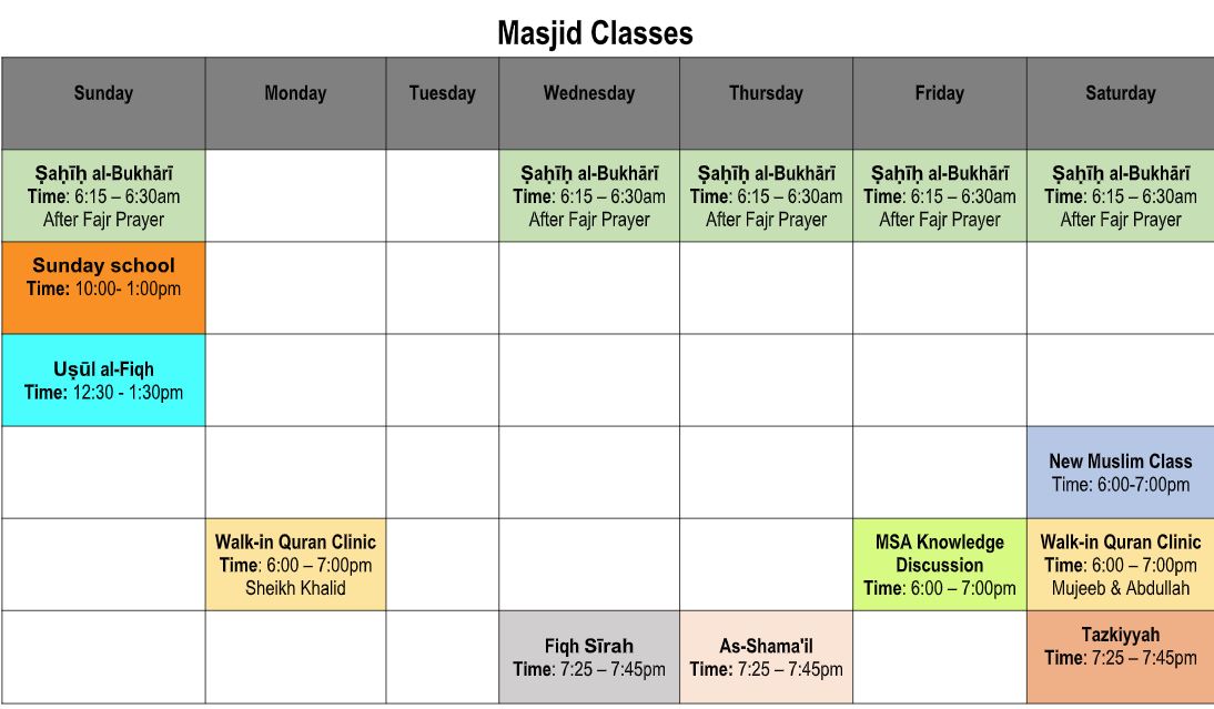 Masjid Classes Timetable – CIMIC